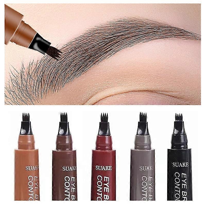 5 Color Eyebrow Pen Waterproof 4 Fork Tip Brows Tattoo Pencil Long Lasting Natural Dark Brown Liquid Eye Brow For Brazil