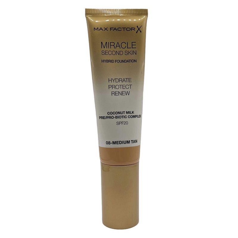 Max Factor Miracle Second Skin Foundation Hydrate Protect Renew SPF20 30ml Medium Tan #08