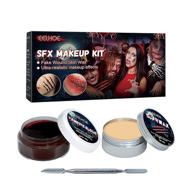 Special Effects SFX Halloween Makeup Kit Scar-Wax Fake-Blood-Cream Spatula Tool