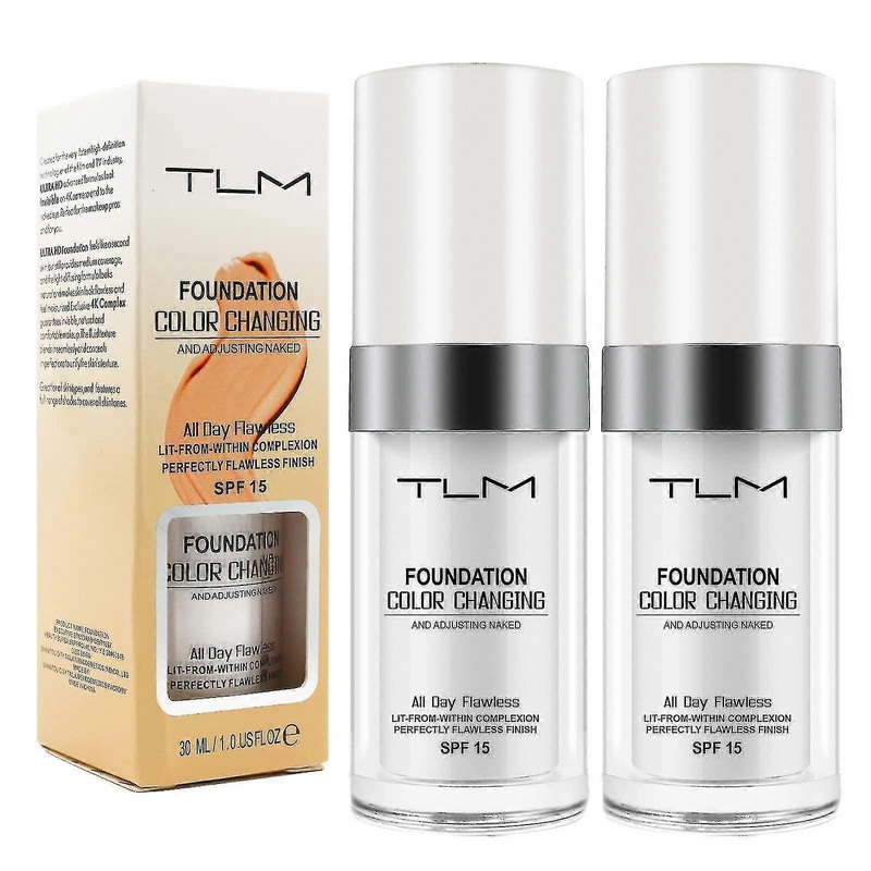 2 Pack Tlm Color Changing Foundation For Aging Skin,liquid Makeup Base Nude Face Cover Concealer Cream