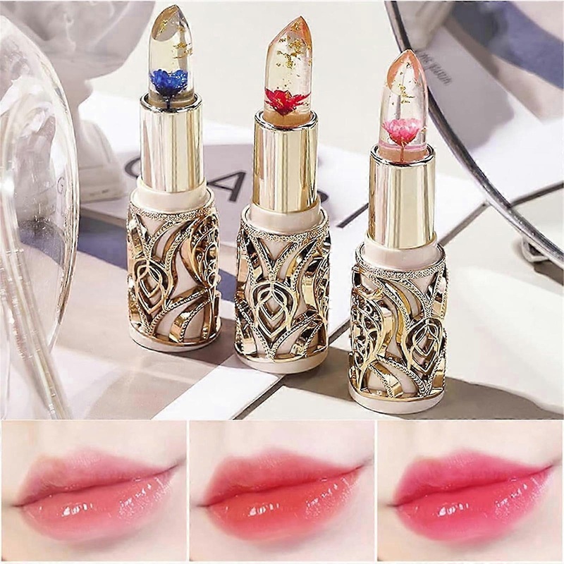 Petal Jelly Discolored Lipstick, Crystal Jelly Flower Color Changing Lipstick, Crystal Flower Jelly Lipstick, Waterproof Changing Color Lipstick