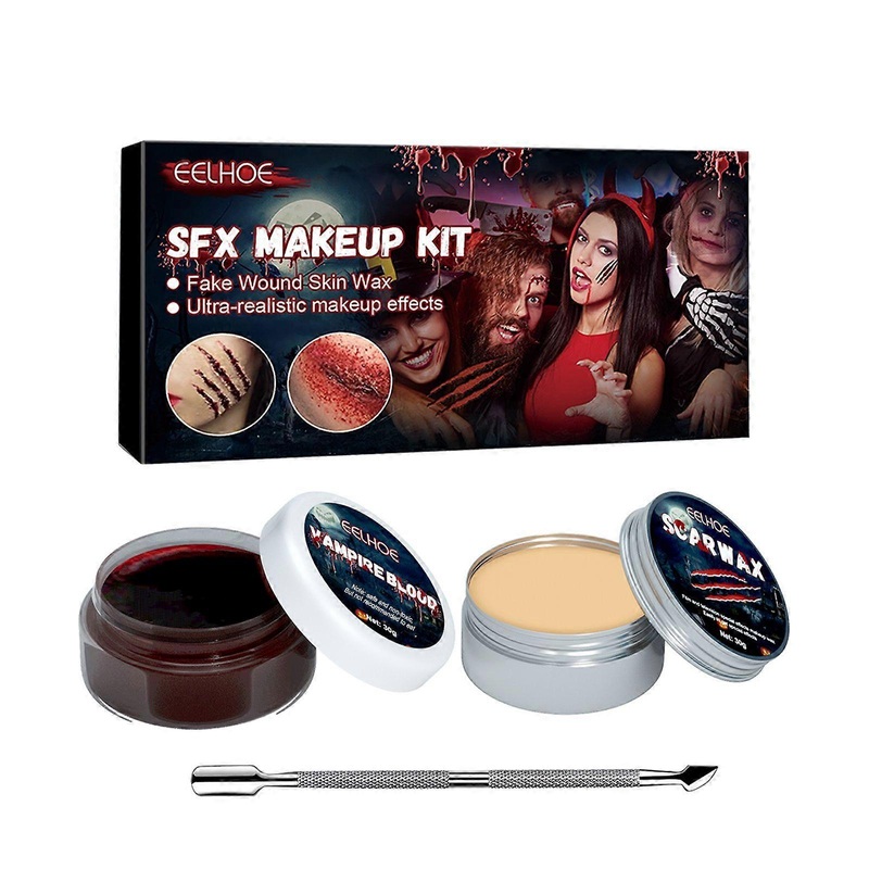 Realistic SFX Makeup Kit for Halloween & Cosplay  Easy-to-Use Scar, Wound, Burn & Gash Effects with Skin-Safe Wax, Food Coloring & Vampire Blood for S