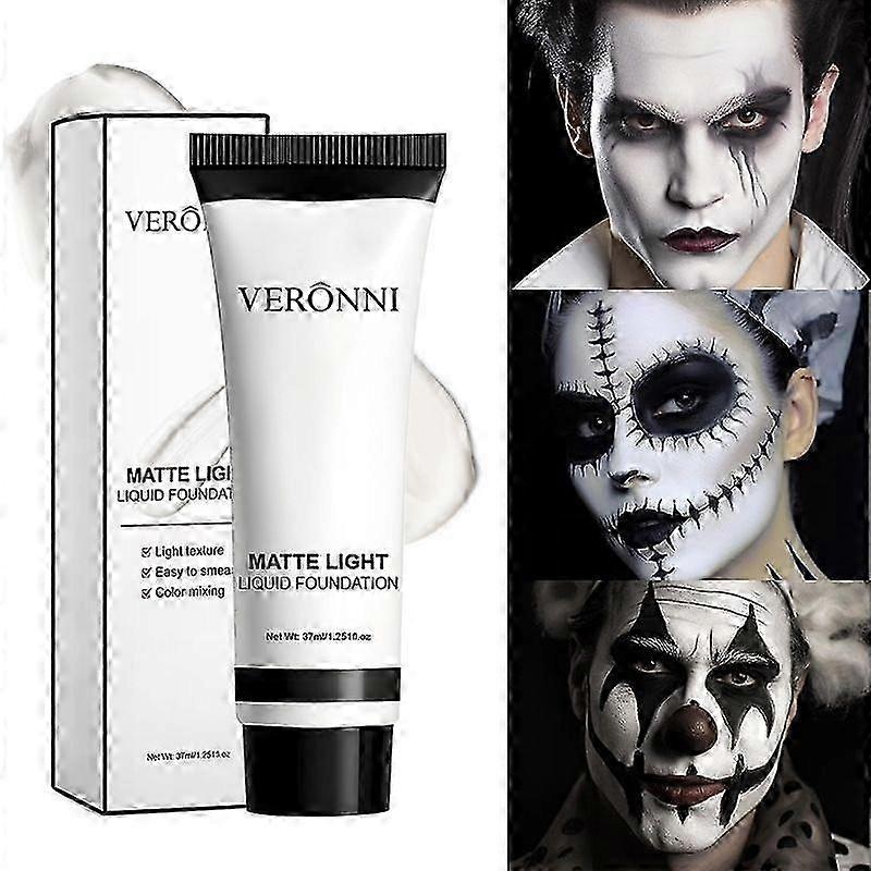 White Face Makeup, Anti-Smudge Foundation, White Paint for Face Painting, 37 ml Matte Fluid Long Lasting for Clown Cosplay Party Adults 2025