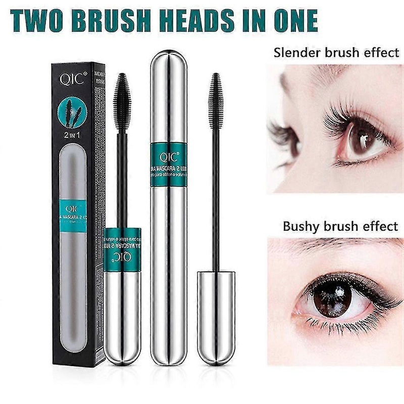 Qic Mascara 4d Waterproof Slender Thick Make-up Two Brush Heads In One