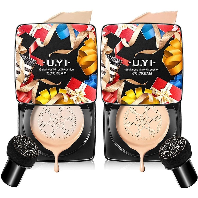 UYI Mushroom Cushion CC Cream, U.Yi Fresh and Flawless Mushroom BB Cream, U.YI Bb Cream, UYI Cc Cream Waterproof Oil Control Full Coverage Foundation