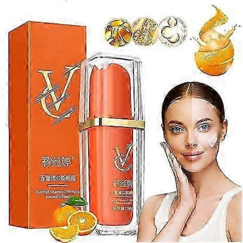 Vitamin C Makeup Tone Up Cream, Five Vitamin C Tone-Up Cream, Moisturizing Brightening Concealer Smooth Tone Up Cream, Lightweight Long Lasting Vitami