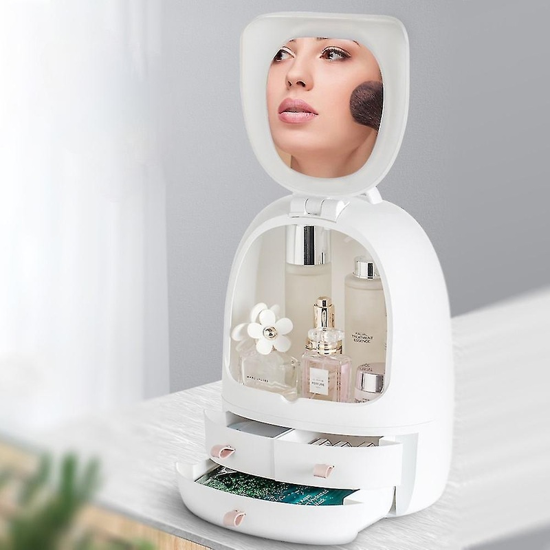 Usb Makeup Brush Drawer Organizer Cosmetic Storage Box Skin Care Products Container 3x Magnifying Led Light Adjustable Mirror Fa1053