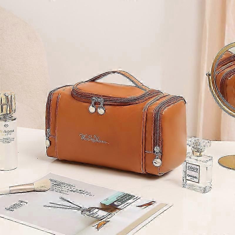 Women’s Leather 2 Side Pocket Cosmetic Bag Large Capacity Toiletry Bag With Handle Birthday Anniversary Gift