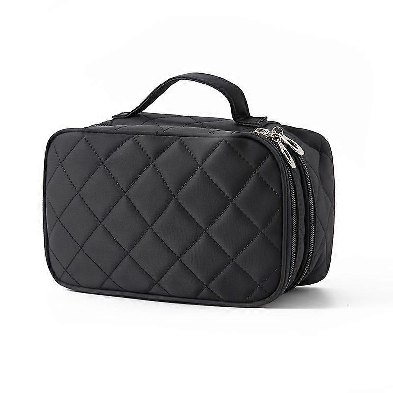 Women Travel Makeup Bag, Portable Toiletry Bag (23 * 14 * 10cm), 2 Layer Large Capacity Cosmetic Bag with Brush Compartment and Mirror