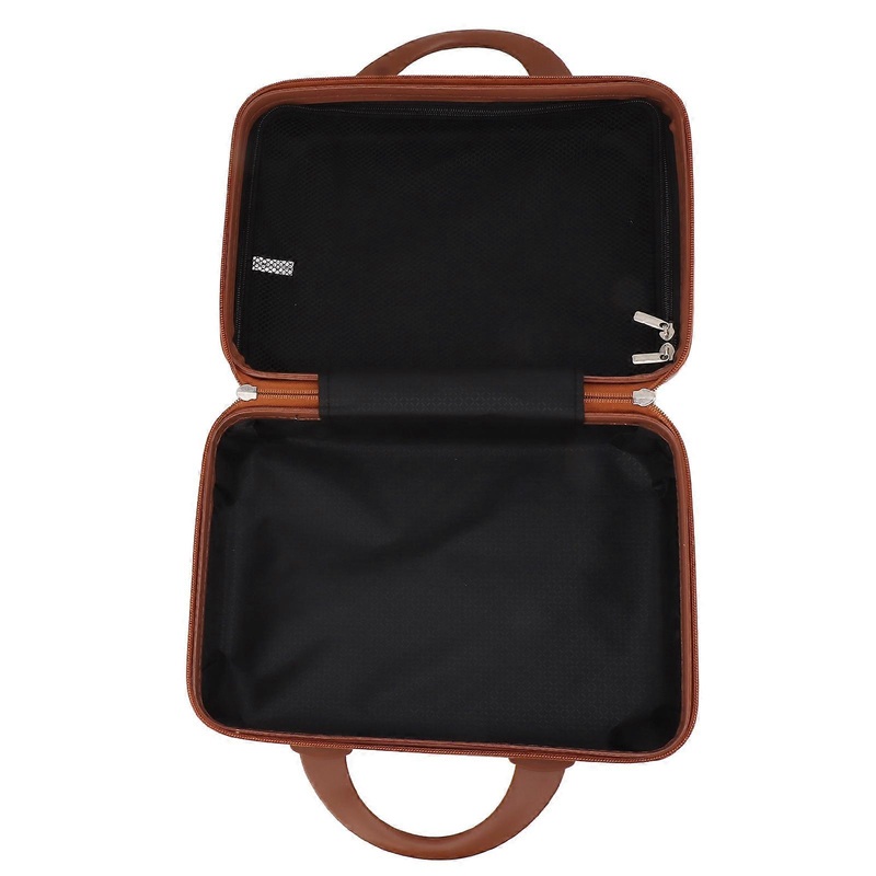 14in Cosmetic Box Suitcase Design Vintage Zipper Large Capacity Portable ABS Makeup Bag for Women Girls Travel Beige
