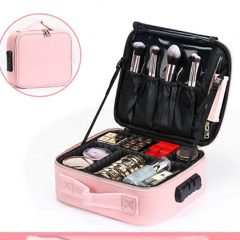 (Pink) With Combination Lock-Cosmetic Bag Travel Cosmetic Organizer Professional Cosmetic Organizer Bag Waterproof Portable Cosmetic Bag With Detachab