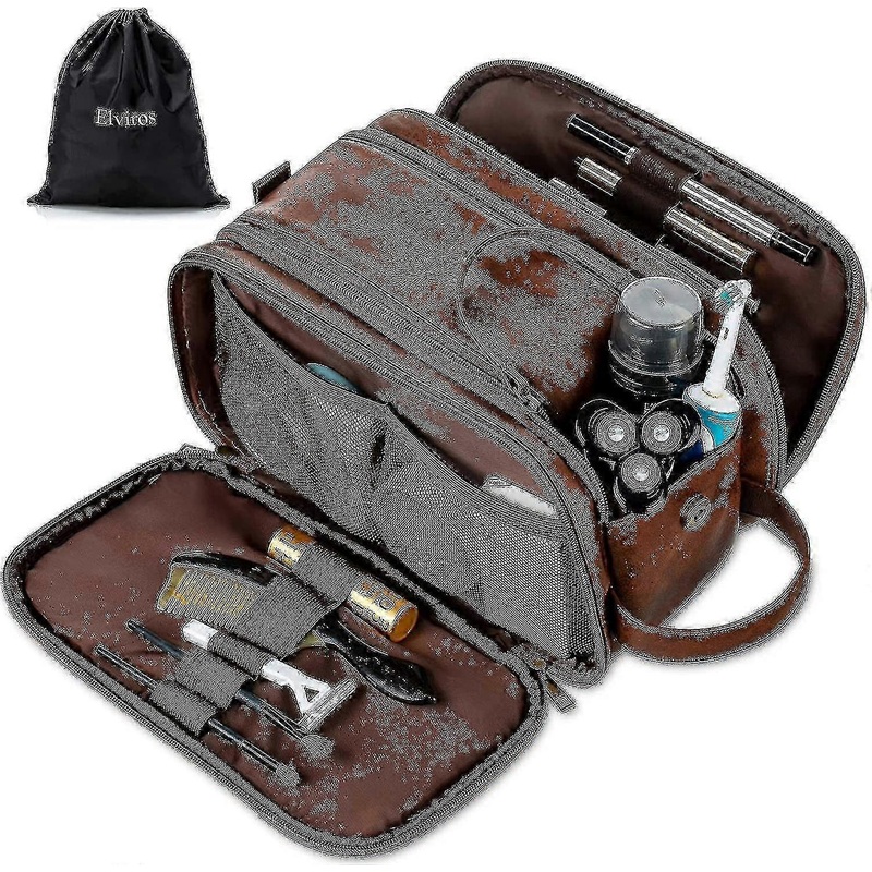 Waterproof Leather Men’s Toiletries Bag Big Travel Toiletries Bag Shaving Kit Bathroom Gym Toiletries Organizer Lhliv