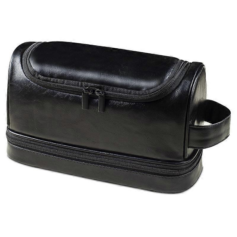 Waterproof leather toiletry bag double layer travel toiletry bag cosmetic bag bathroom gym toiletries cosmetic storage bag