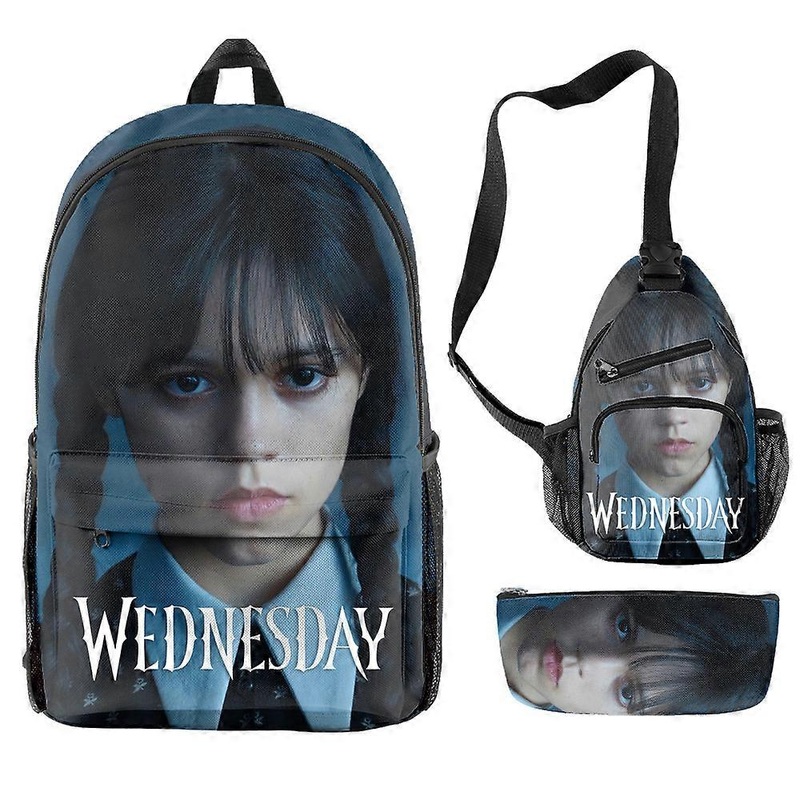 Wednesday “The Addams Family” Primary And Secondary School Students Large Capacity Printed School Bag Shoulder Bag Three-Piece Set 11 -SJKDXV