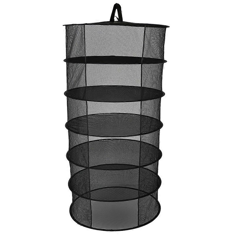 1 Pc Annular Open Mouth 6-layers Drying Net Multi-Function Fruit and Vegetable Drying Fish Clothes Basket Dryer Storage Bag (Black)