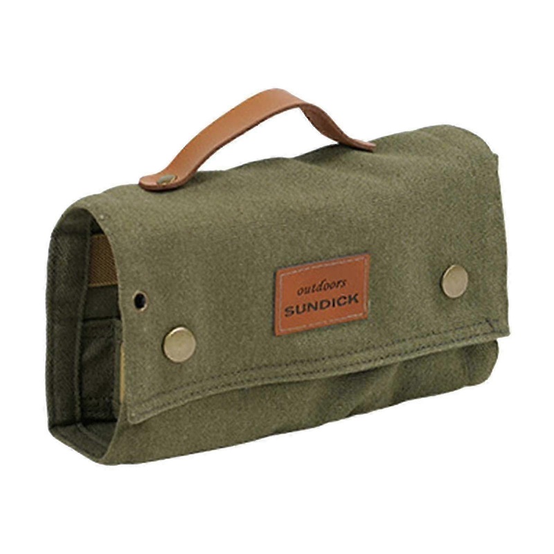 1 Set Portable Spice Kit – 9 Holes Compact Metal Buckle Camping Seasoning Bag with Handle – Khaki