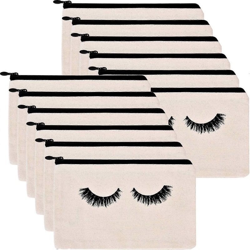 12pcs Eyelash Makeup Bag Cosmetic Bag Travel Bag Cosmetic Bag with Zipper Girls (Beige)