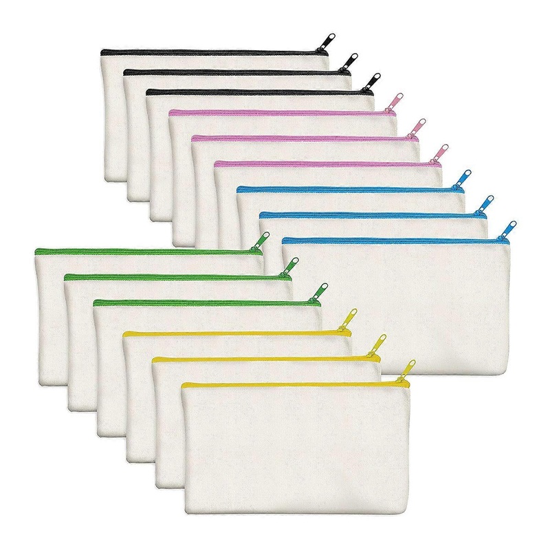 15 Pack Blank Cotton Canvas DIY Craft Zipper Bags Pouches Pencil Case for Makeup Cosmetic Toiletry S