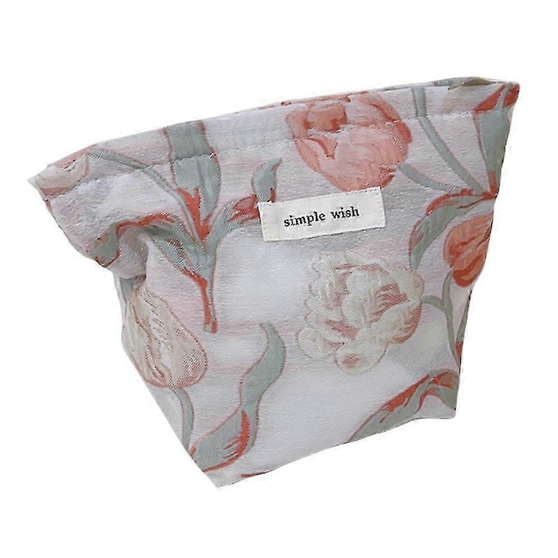 Tulip Pattern Mini Makeup Bag Canvas Portable Zipper Purse Cosmetic Pouch Storage Bag for Traveling