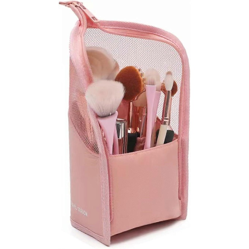 1 Piece Makeup Brush Organiser Bag PVC Clear Brush Pouch Used for Women Girls Portable Travel Makeup Brush Organiser Case (Pink)