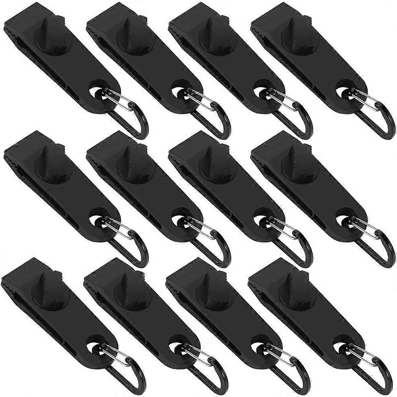12 Pack – Black D-Shape Awning Clamps – Windproof Tent Snap Clip Plastic