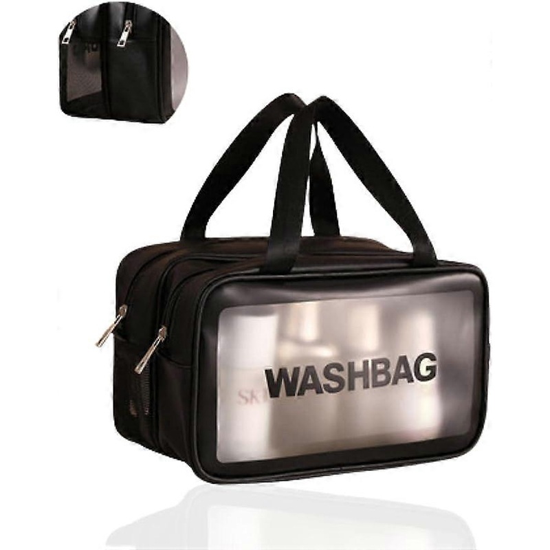 (Black) Transparent Cosmetic Bag Waterproof Quart Bag Portable Travel Bag Cosmetic Bag for Men and Women