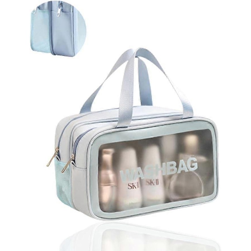 (Blue) Transparent Cosmetic Bag Waterproof Quart Bag Portable Travel Bag Cosmetic Bag for Men and Women