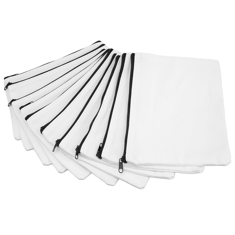 10Pcs Canvas Bag Blank 7.8×5.7in Soft Light Weight Smoothing Zipper DIY Craft Bag for Makeup Stationery Travel