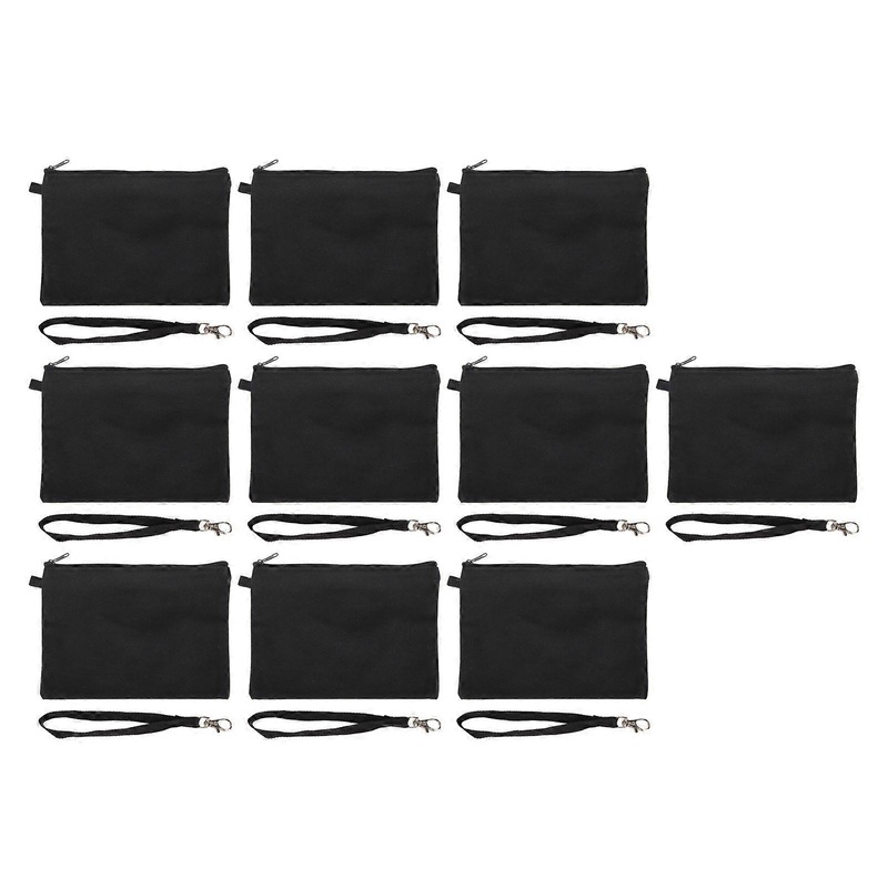 10PCS Canvas Cosmetic Bag with Black Lanyard Portable Multipurpose Blank DIY Craft Bag for Travel Makeup Bag Black