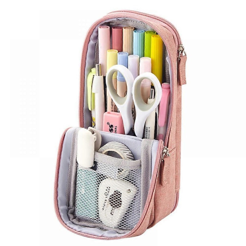 (pink) Pencil Case Large Capacity Vertical Pencil Bag Stationery Storage Bag Large Storage Pencil Case Makeup Cosmetic Bag