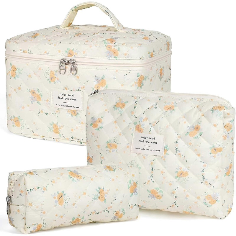 Women’s Quilted Toiletry Bag with Floral Pattern, orange