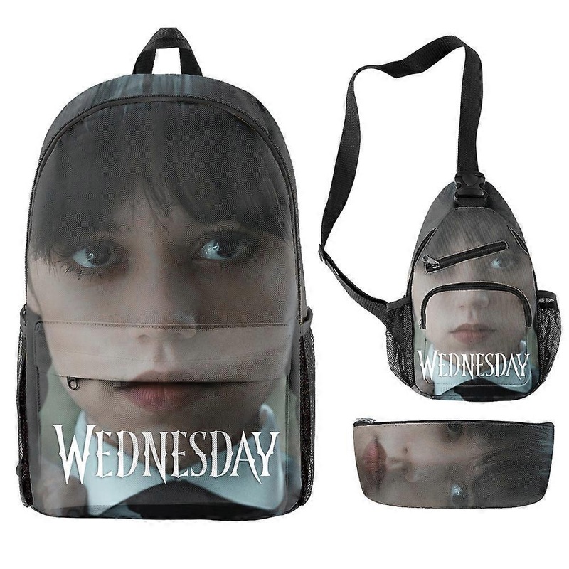 Wednesday “The Addams Family” Primary And Secondary School Students Large Capacity Printed School Bag Shoulder Bag Three-Piece Set 28 -SJKDXV