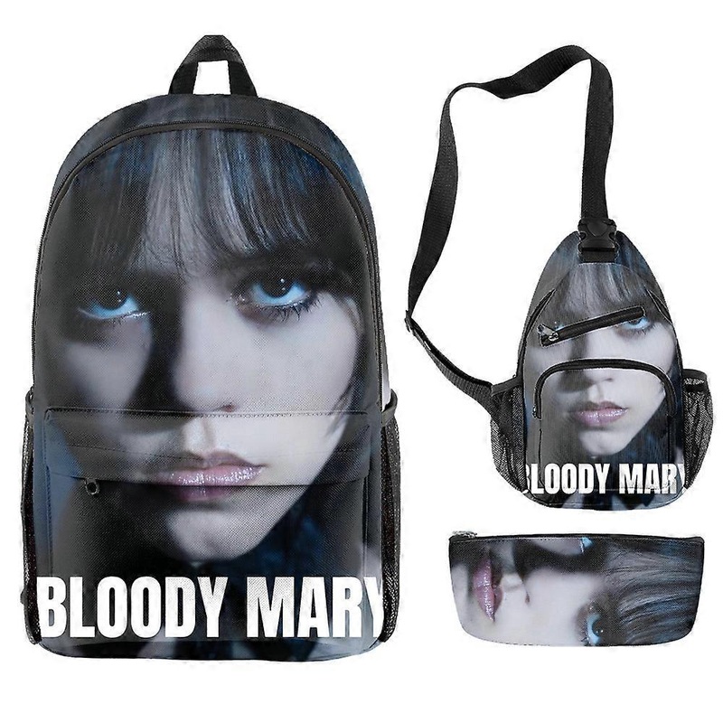 Wednesday “The Addams Family” Primary And Secondary School Students Large Capacity Printed School Bag Shoulder Bag Three-Piece Set 39 -SJKDXV