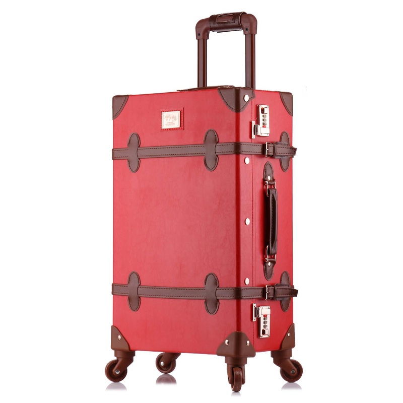 Women Travel Suitcase Set Cosmetic Bag Retro Spinner Wheel Rolling Luggage Fashion Girls Trolley Suitcase Fashion Pu Leather Bag