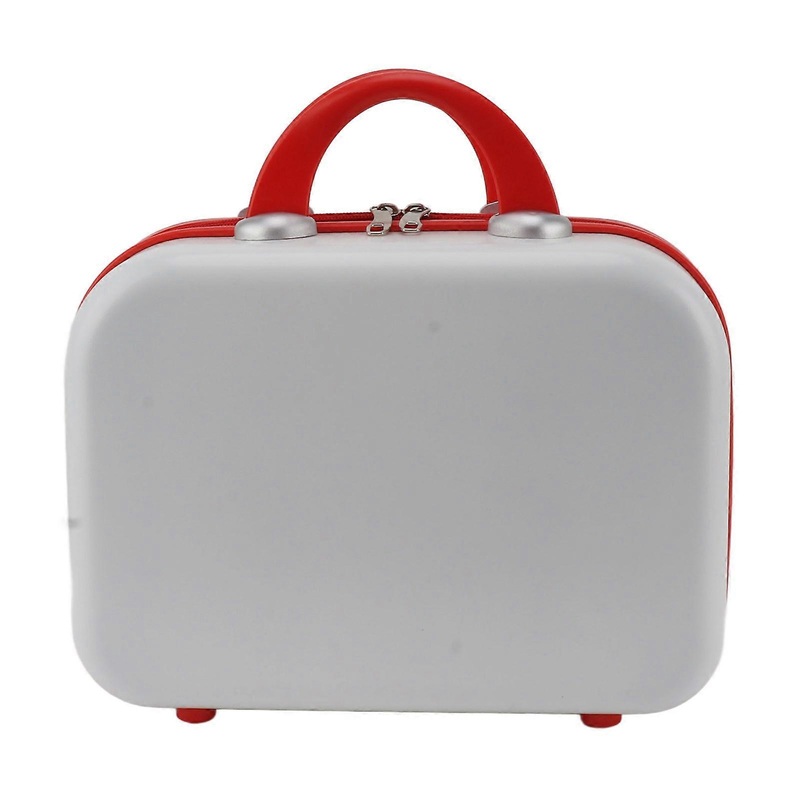 14in Cosmetic Box Suitcase Design Large Capacity Portable Handle ABS Small Makeup Bag for Women Girls Travel White Red