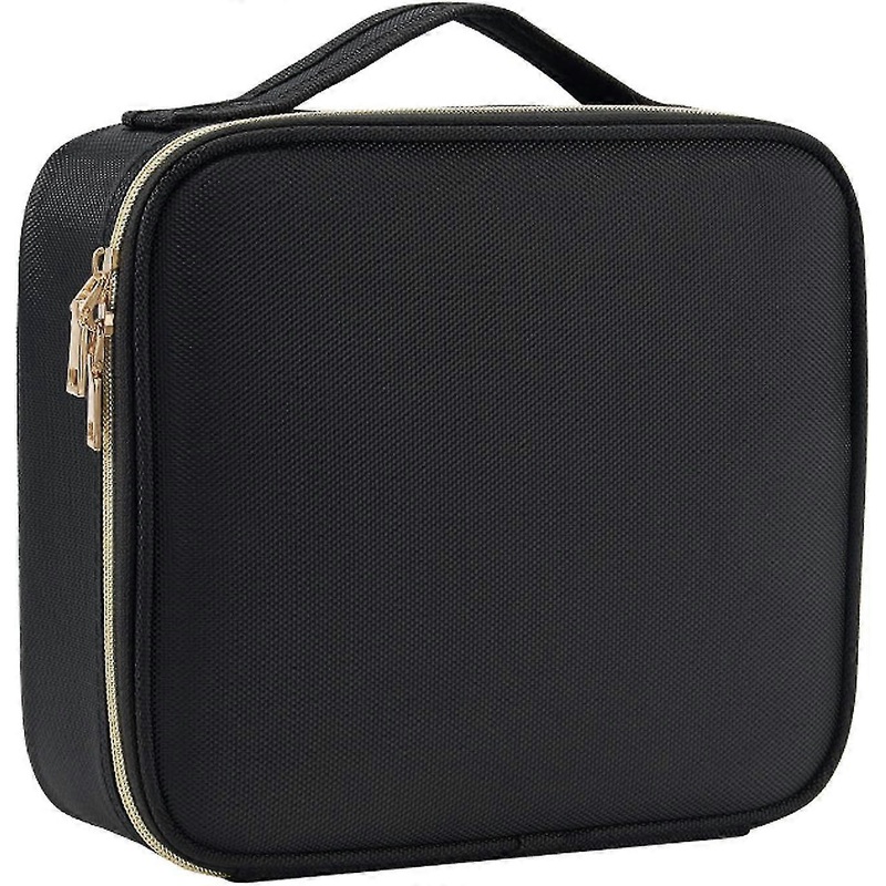 1pc Black Makeup Bag Professional Makeup Storage Bag Cosmetic Travel Pouch Beauty Hairdressing Tools Organizer With Adjustable Dividers Faux Leather