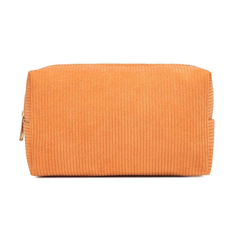 Women Corduroy Makeup Pouch Organizer Practical Large Capacity Cosmetic Bag Toiletries Organizer Purse for Travel Use  Orange