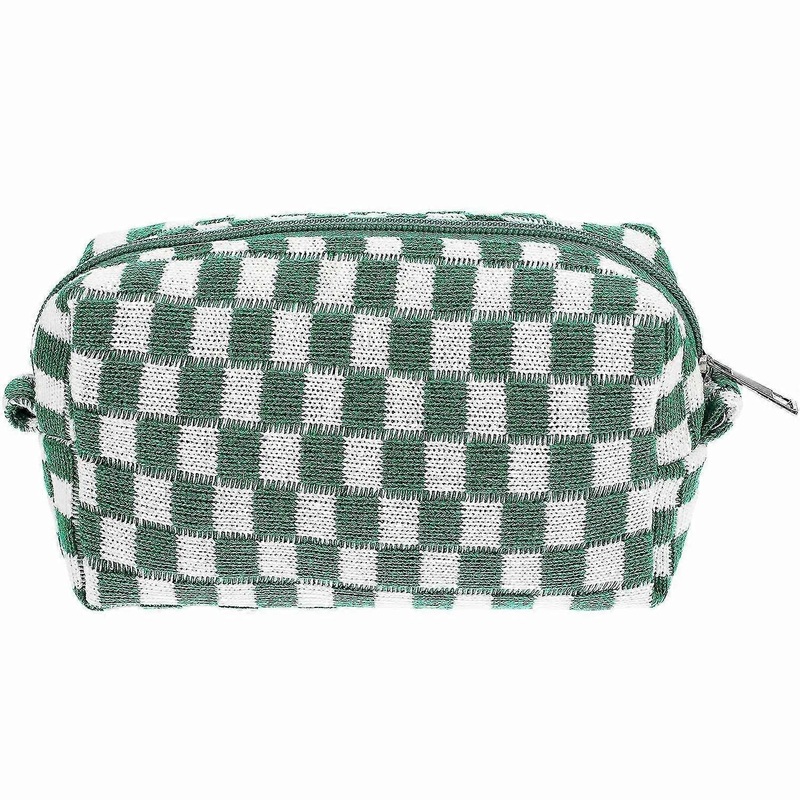 Woolen Yarn Makeup Bag Cosmetic Bag Large Capacity Checkered Travel Toiletry Bag