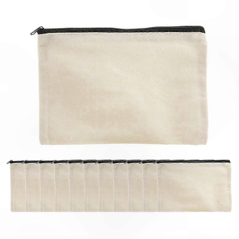 12-Pack Canvas Zipper Pouches, Blank DIY Bags for Travel and Cosmetic Use