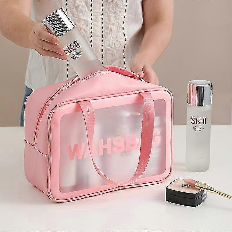 Waterproof Cosmetic Bag Portable Portable Cosmetic Storage Bag Large Capacity Pu Transparent Toiletry Bag Travel Storage Bag Pink Trumpet