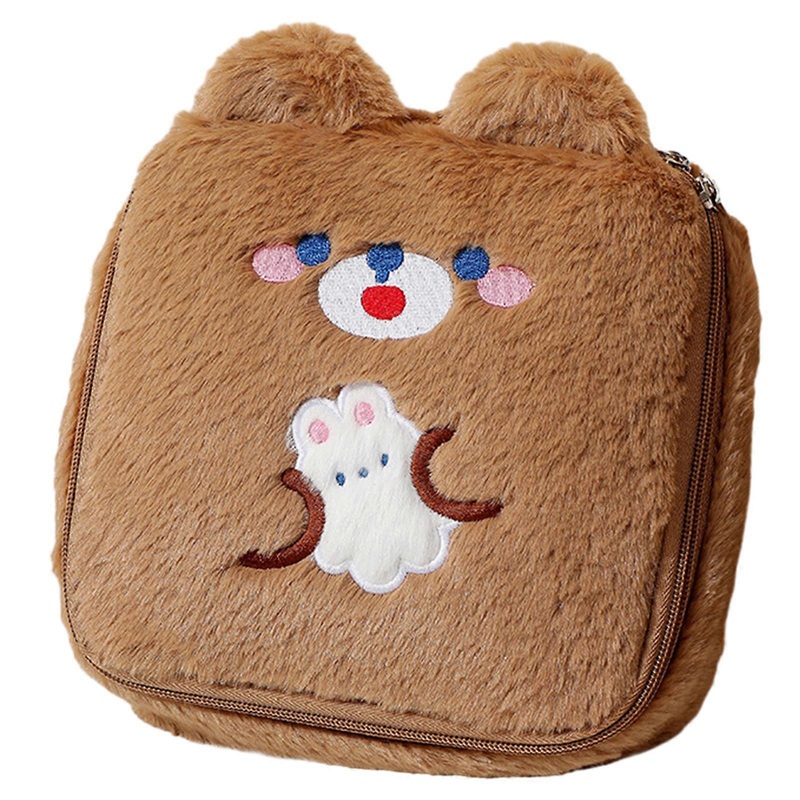 Winter Plush Square Makeup Bag for Girls Spacious Cosmetic Organizer with Stylish Design  brown