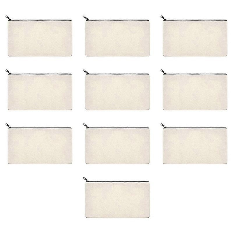 10Pcs Canvas Pencil Pouch, DIY Craft Zipper Bags Blank Makeup Bags Multifunctional Pouches