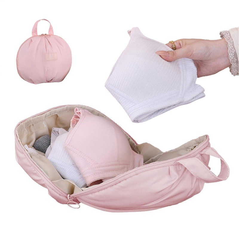 Underwear Travel Organizer Bag, Divided Lingerie Storage Pouch for Women, Compact Bra Case for Outdoor and Business Trips, Pink L