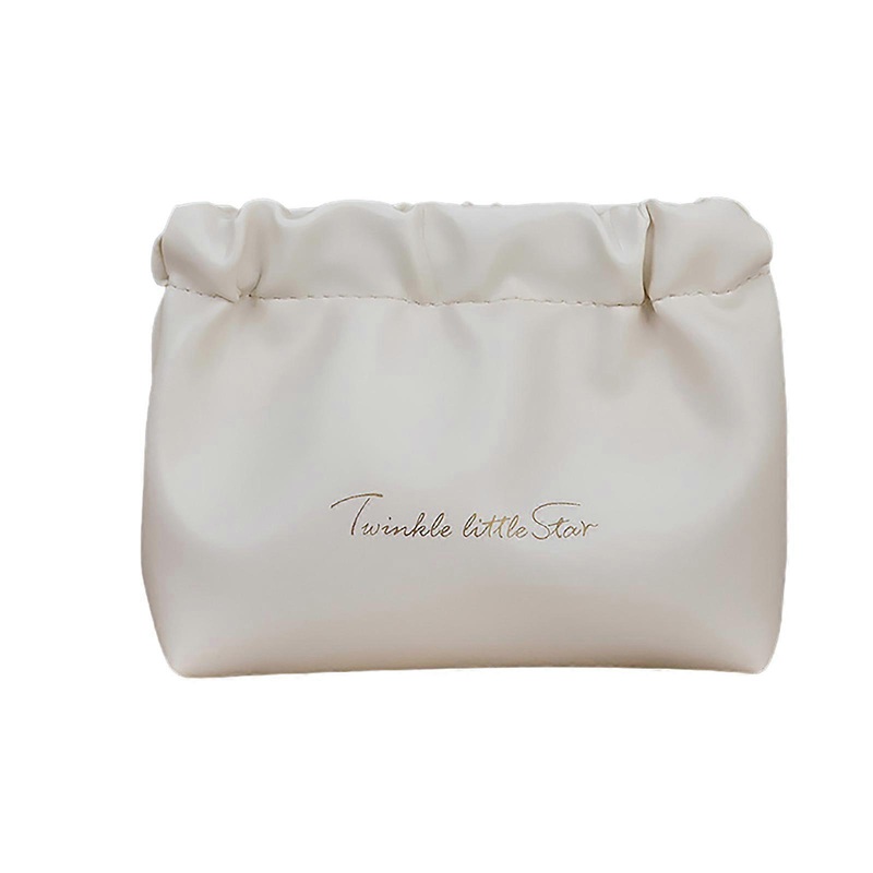 Waterproof PU Cosmetic Pouch Large Capacity Travel Toiletry Organizer For Lipsticks Perfume And Makeup Tools  Milk apricot white small