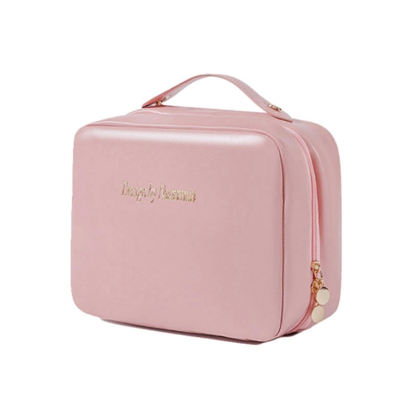 Women Makeup Bag Casual PU Leather Cosmetic Case Large Capacity Toiletry Bag Casual Handbag for Organizing Beauty Items  Pink