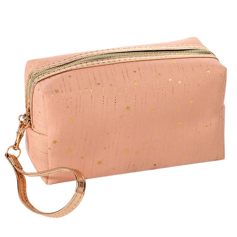 Women Star Decoration Cosmetic Bag Soft Make Up Storage Bag Travel Makeup Toiletry Package Bag Organizer Pouch Case  Orange