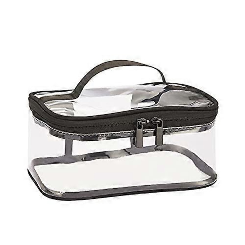 Tsa Approved Clear Travel Toiletry Makeup Bags with Zipper and Handle Waterproof Transparent PVC Cosmetic Bag (Medium, Black)
