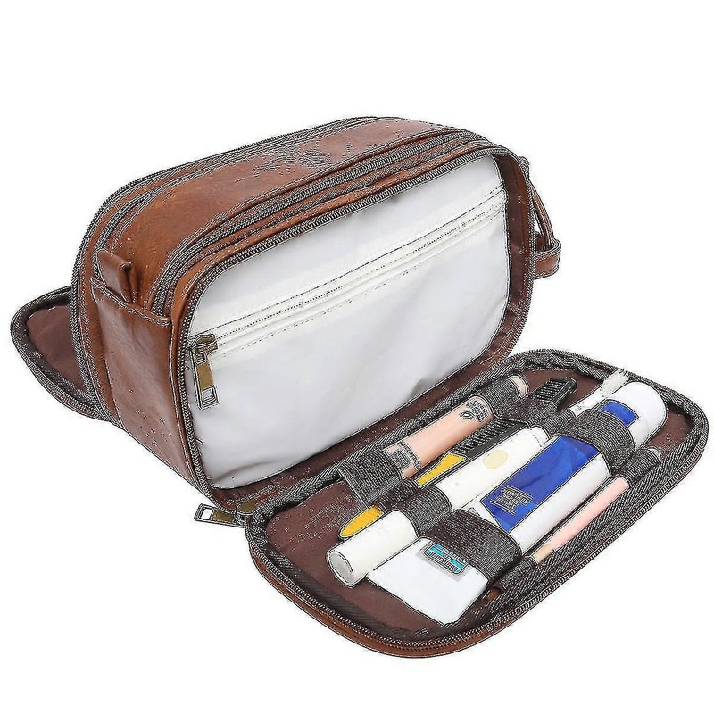 Water-resistant Leather Toiletry Bag For Men Large Travel Wash Bag Shaving Dopp Kit Bathroom Gym Toiletries Makeup Organizer