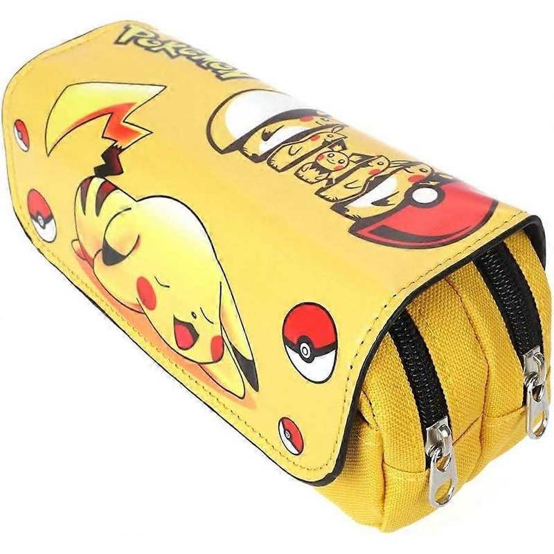 1 Pcs Yellow Newest Large Big Capacity Canvas Double Zipper Anime Cartoon Animal Pen Pencil Bag Case Game Cosmetic Makeup Pouch Office Set