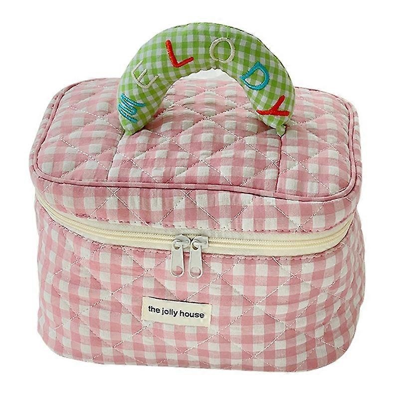 Type B Lovely Grid Design Cosmetics Storage Bag Cloth Zipper Handbag Makeup Bag